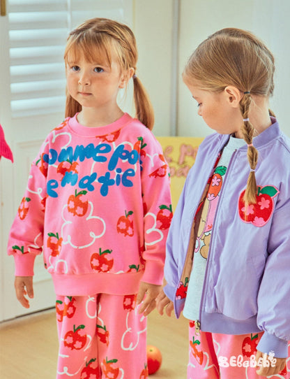 長袖セットアップ りんご柄スウェットシャツ+ジョガーパンツセットアップ 2点セット【mh0010977】