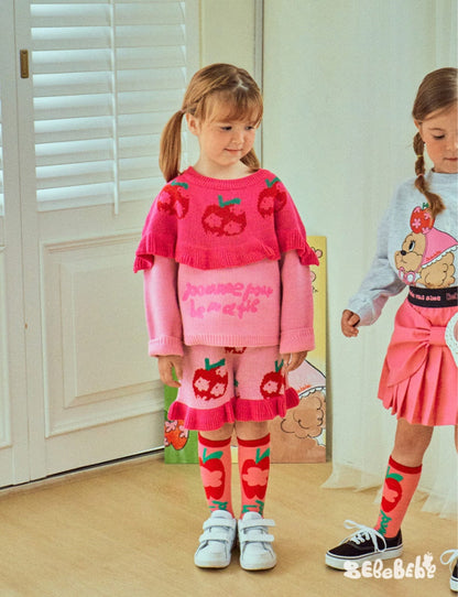 長袖セットアップ りんご柄スウェットシャツ+ジョガーパンツセットアップ 2点セット【mh0010977】