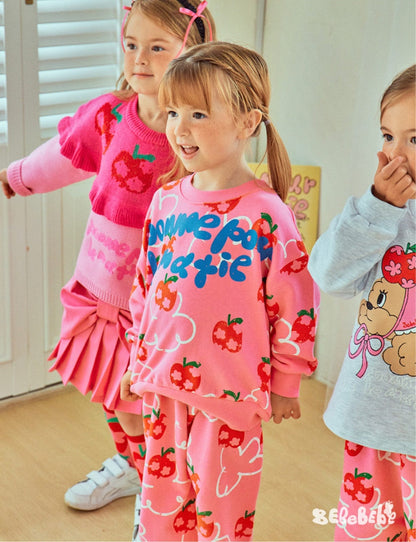 長袖セットアップ りんご柄スウェットシャツ+ジョガーパンツセットアップ 2点セット【mh0010977】