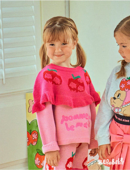 長袖セットアップ りんご柄スウェットシャツ+ジョガーパンツセットアップ 2点セット【mh0010977】