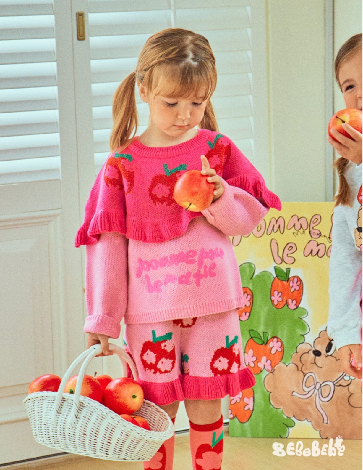 長袖セットアップ りんご柄スウェットシャツ+ジョガーパンツセットアップ 2点セット【mh0010977】