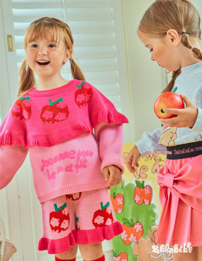 長袖セットアップ りんご柄スウェットシャツ+ジョガーパンツセットアップ 2点セット【mh0010977】