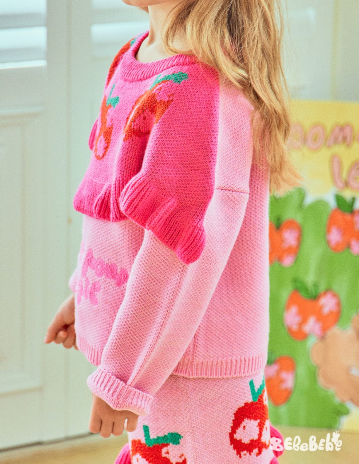 長袖セットアップ りんご柄スウェットシャツ+ジョガーパンツセットアップ 2点セット【mh0010977】