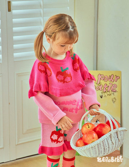 長袖セットアップ りんご柄スウェットシャツ+ジョガーパンツセットアップ 2点セット【mh0010977】