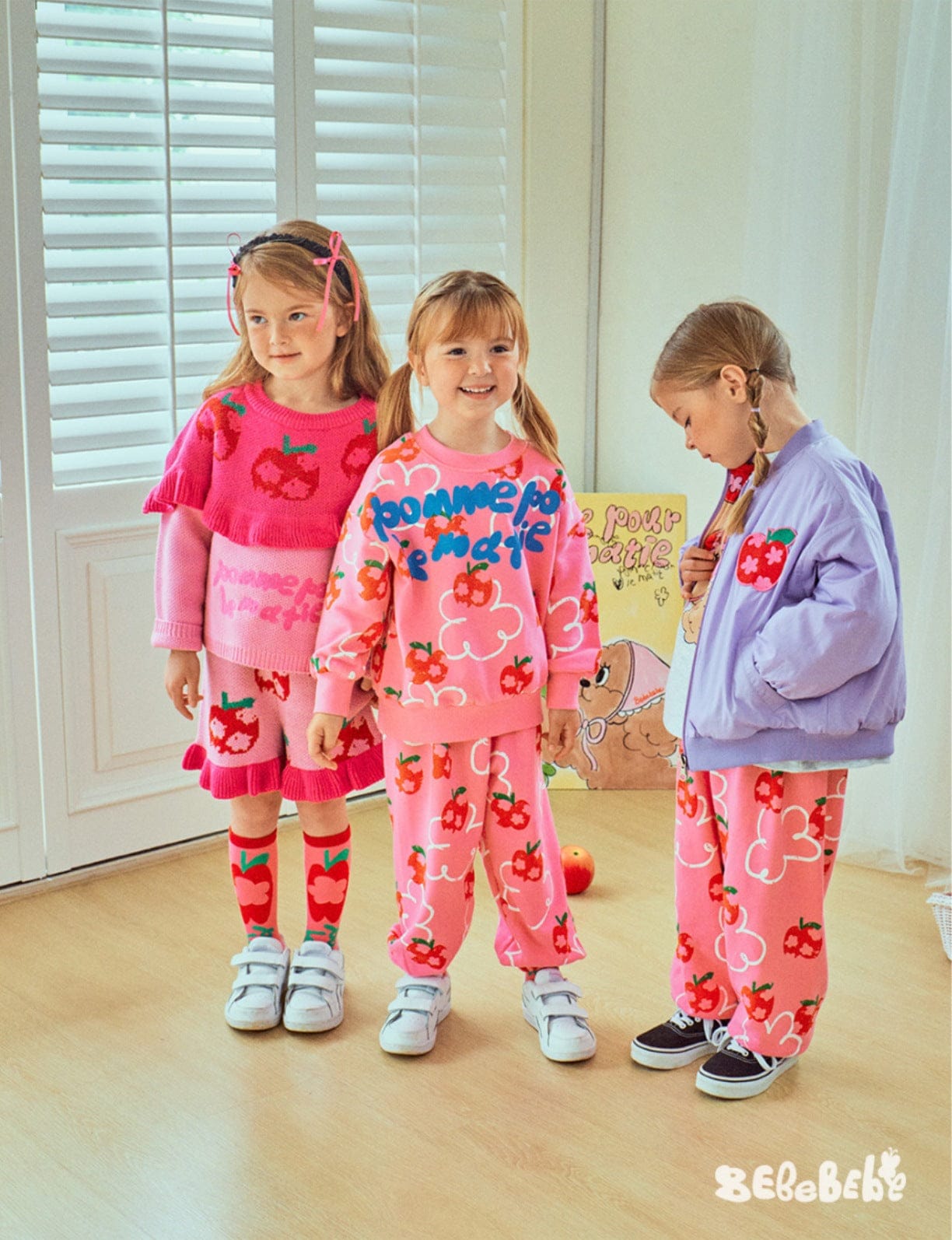 長袖セットアップ りんご柄スウェットシャツ+ジョガーパンツセットアップ 2点セット【mh0010977】