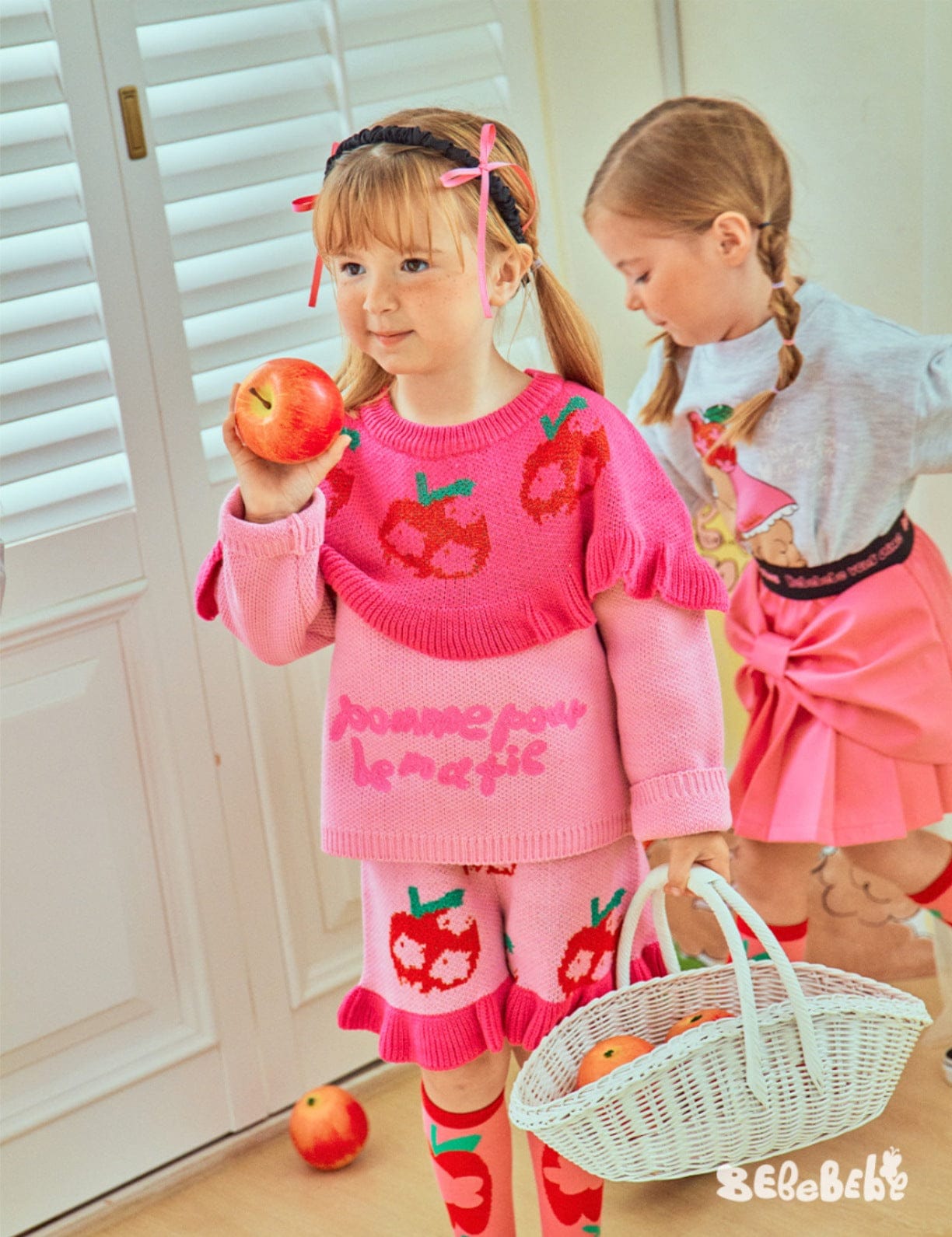 長袖セットアップ りんご柄スウェットシャツ+ジョガーパンツセットアップ 2点セット【mh0010977】