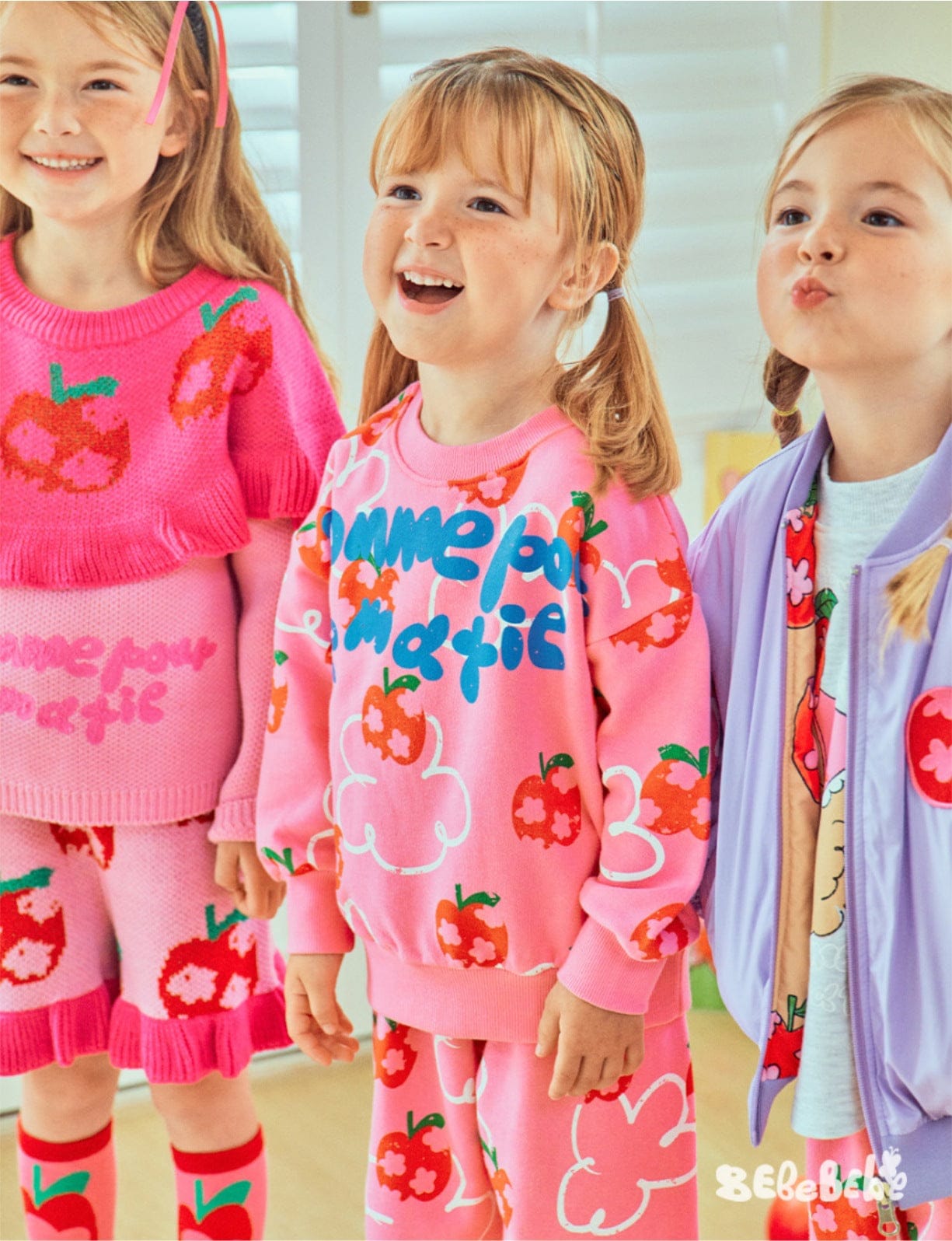 長袖セットアップ りんご柄スウェットシャツ+ジョガーパンツセットアップ 2点セット【mh0010977】