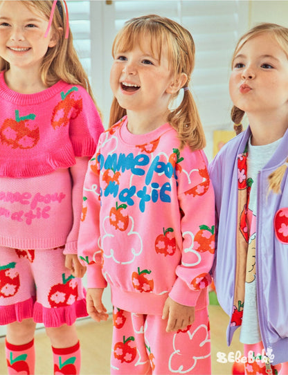 長袖セットアップ りんご柄スウェットシャツ+ジョガーパンツセットアップ 2点セット【mh0010977】