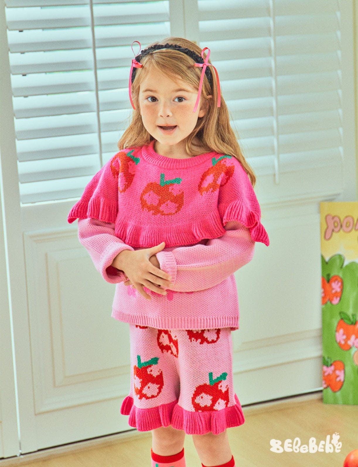 長袖セットアップ りんご柄スウェットシャツ+ジョガーパンツセットアップ 2点セット【mh0010977】