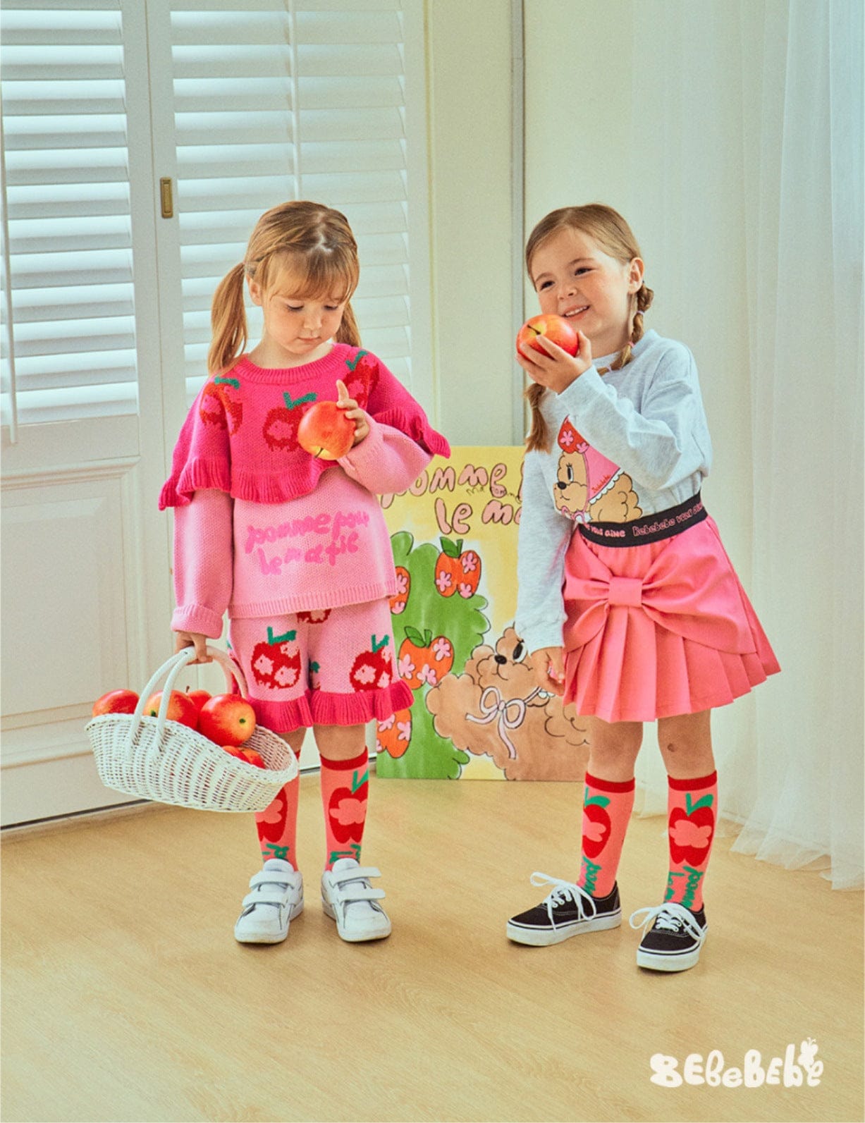 長袖セットアップ りんご柄スウェットシャツ+ジョガーパンツセットアップ 2点セット【mh0010977】