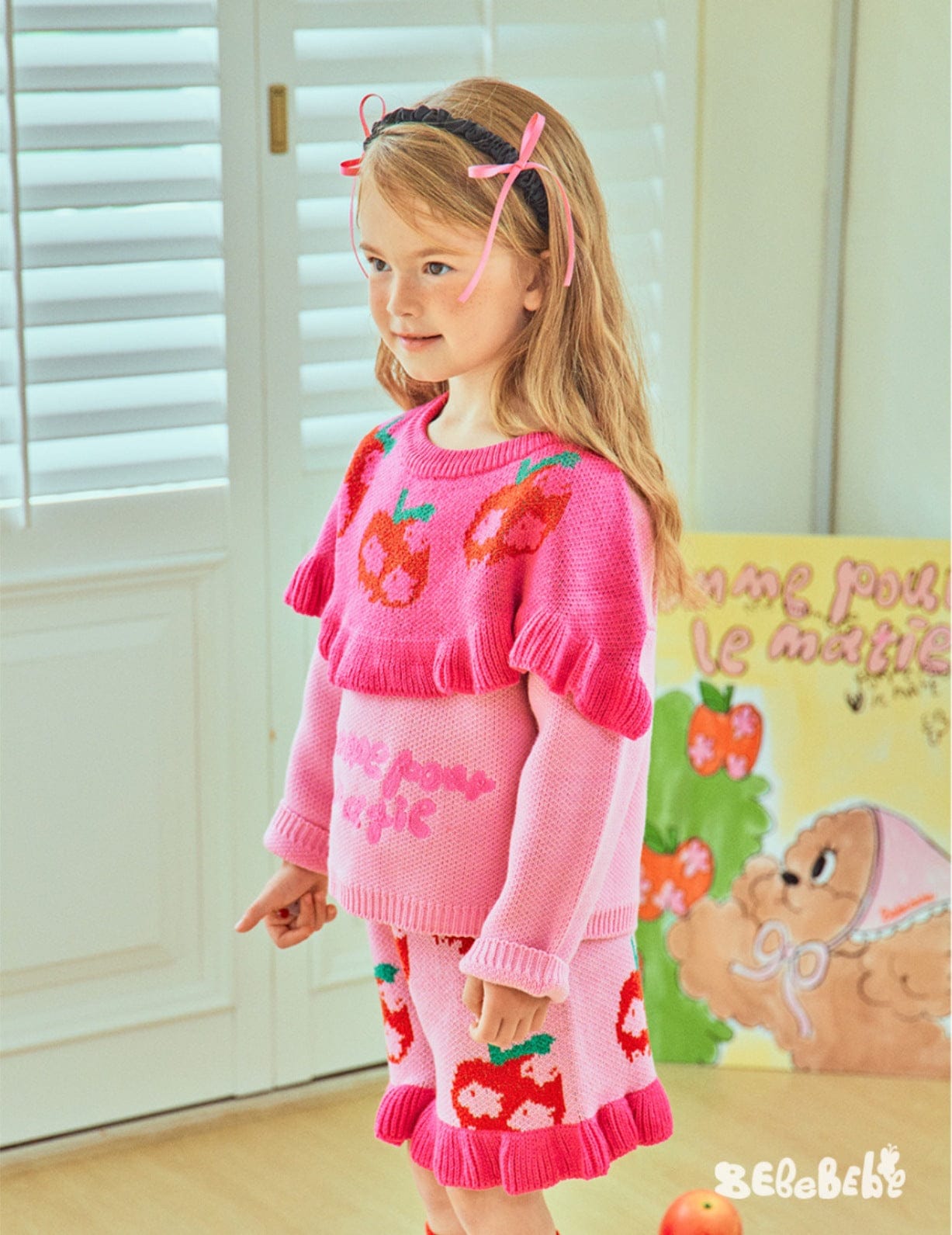 長袖セットアップ りんご柄スウェットシャツ+ジョガーパンツセットアップ 2点セット【mh0010977】