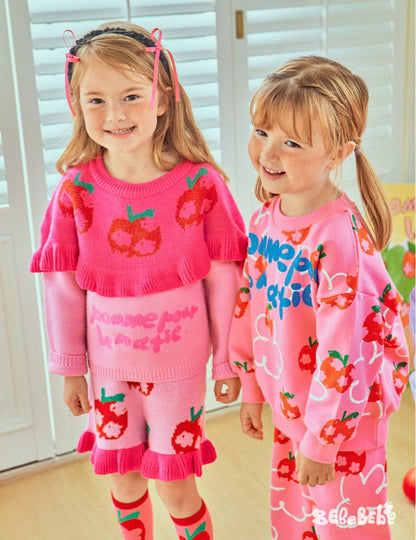 長袖セットアップ りんご柄スウェットシャツ+ジョガーパンツセットアップ 2点セット【mh0010977】