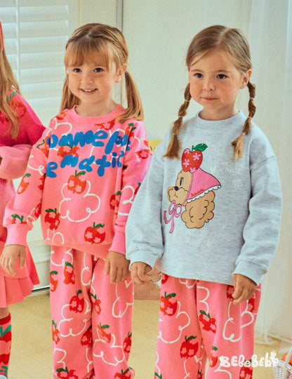 長袖セットアップ りんご柄スウェットシャツ+ジョガーパンツセットアップ 2点セット【mh0010977】