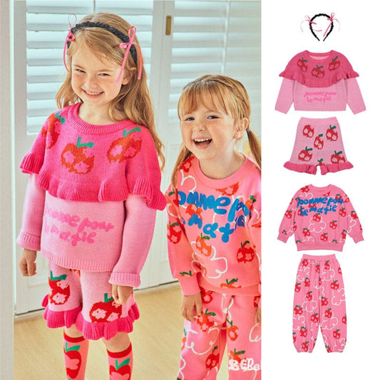 長袖セットアップ りんご柄スウェットシャツ+ジョガーパンツセットアップ 2点セット【mh0010977】