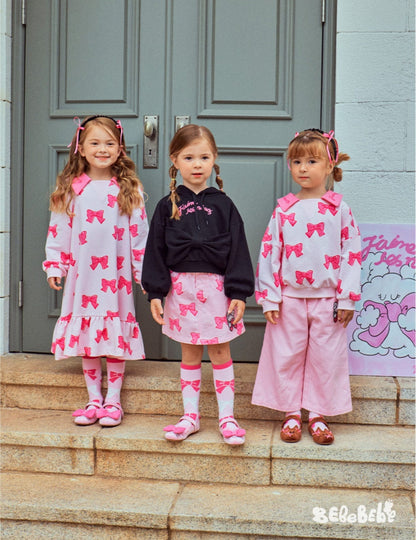 長袖セットアップ リボン柄ビッグカラー長袖スウェット/フリル付きミニスカートセットアップ 2点セット【mh0010980】