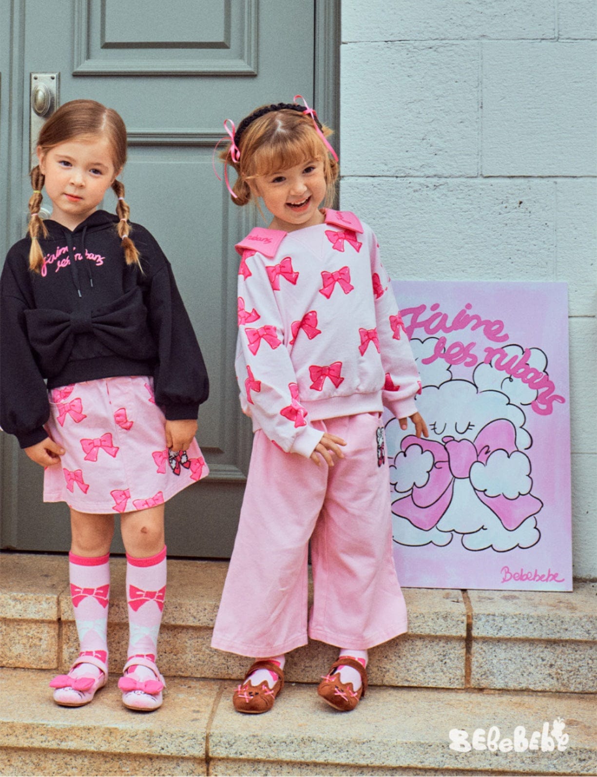 長袖セットアップ リボン柄ビッグカラー長袖スウェット/フリル付きミニスカートセットアップ 2点セット【mh0010980】