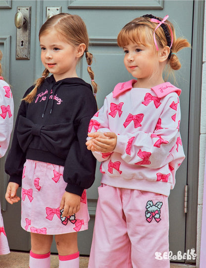 長袖セットアップ リボン柄ビッグカラー長袖スウェット/フリル付きミニスカートセットアップ 2点セット【mh0010980】