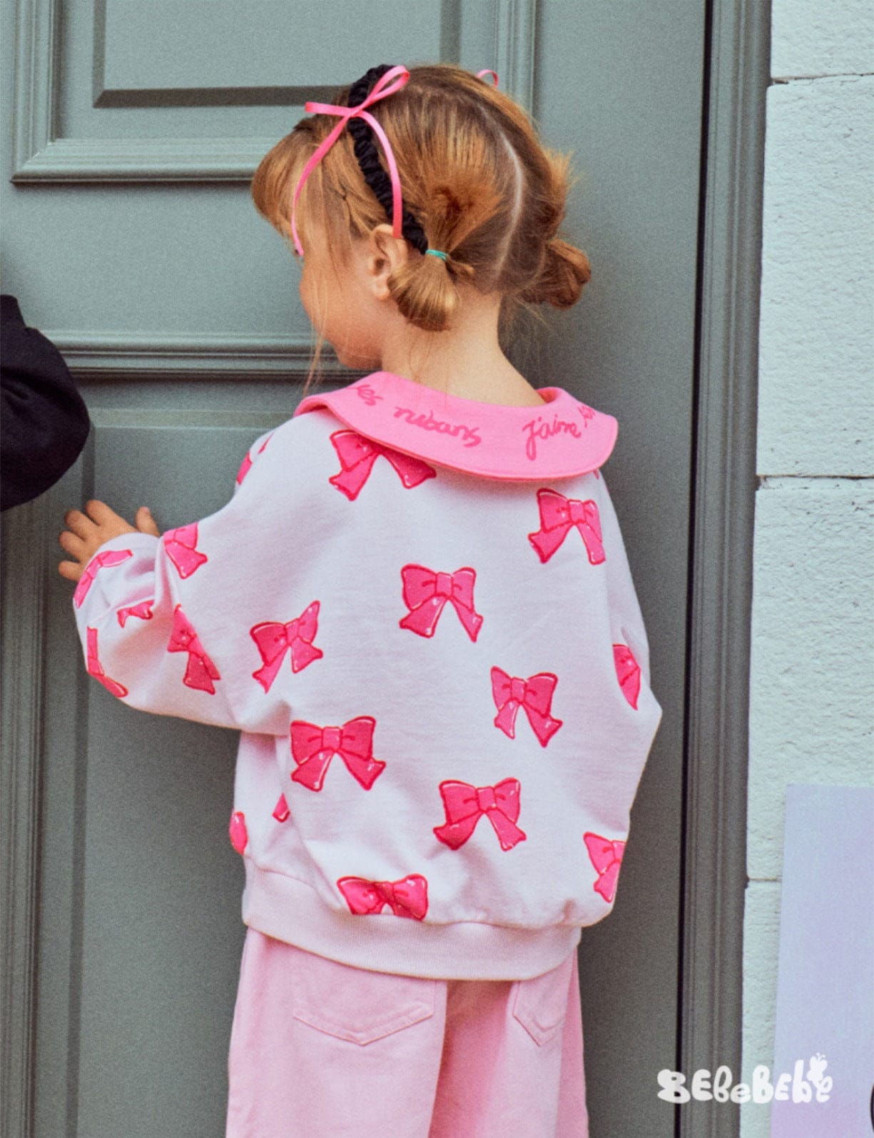 長袖セットアップ リボン柄ビッグカラー長袖スウェット/フリル付きミニスカートセットアップ 2点セット【mh0010980】