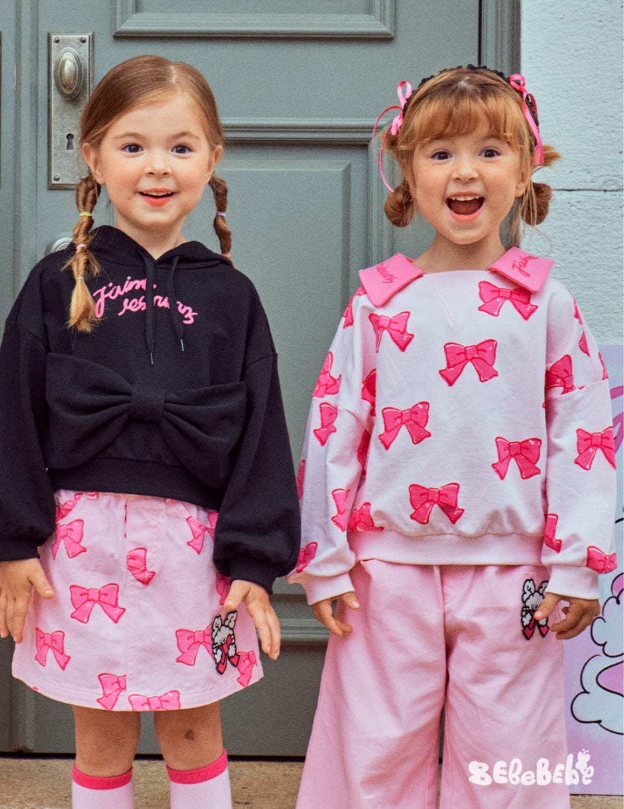 長袖セットアップ リボン柄ビッグカラー長袖スウェット/フリル付きミニスカートセットアップ 2点セット【mh0010980】