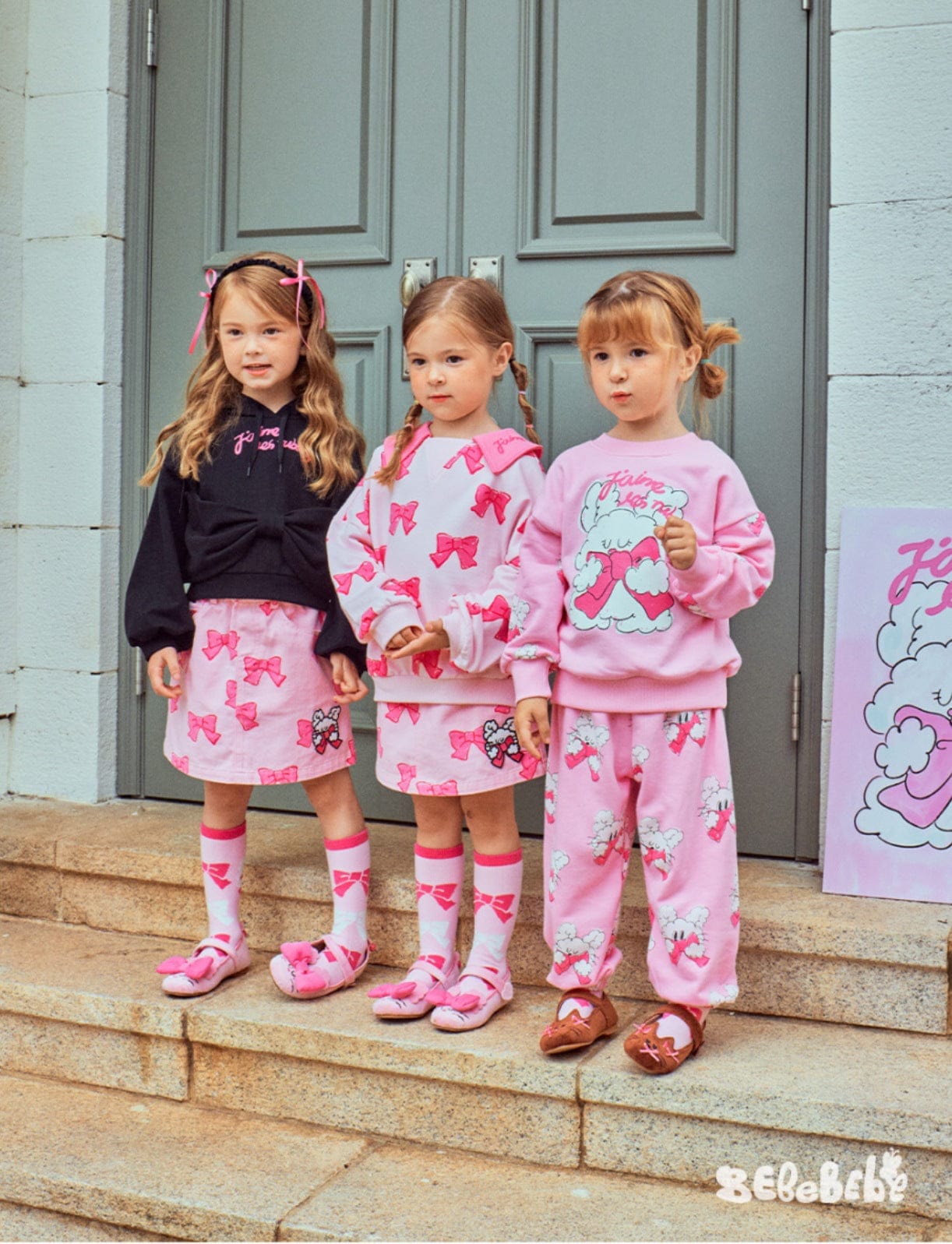 長袖セットアップ リボン柄ビッグカラー長袖スウェット/フリル付きミニスカートセットアップ 2点セット【mh0010980】