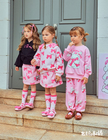 長袖セットアップ リボン柄ビッグカラー長袖スウェット/フリル付きミニスカートセットアップ 2点セット【mh0010980】