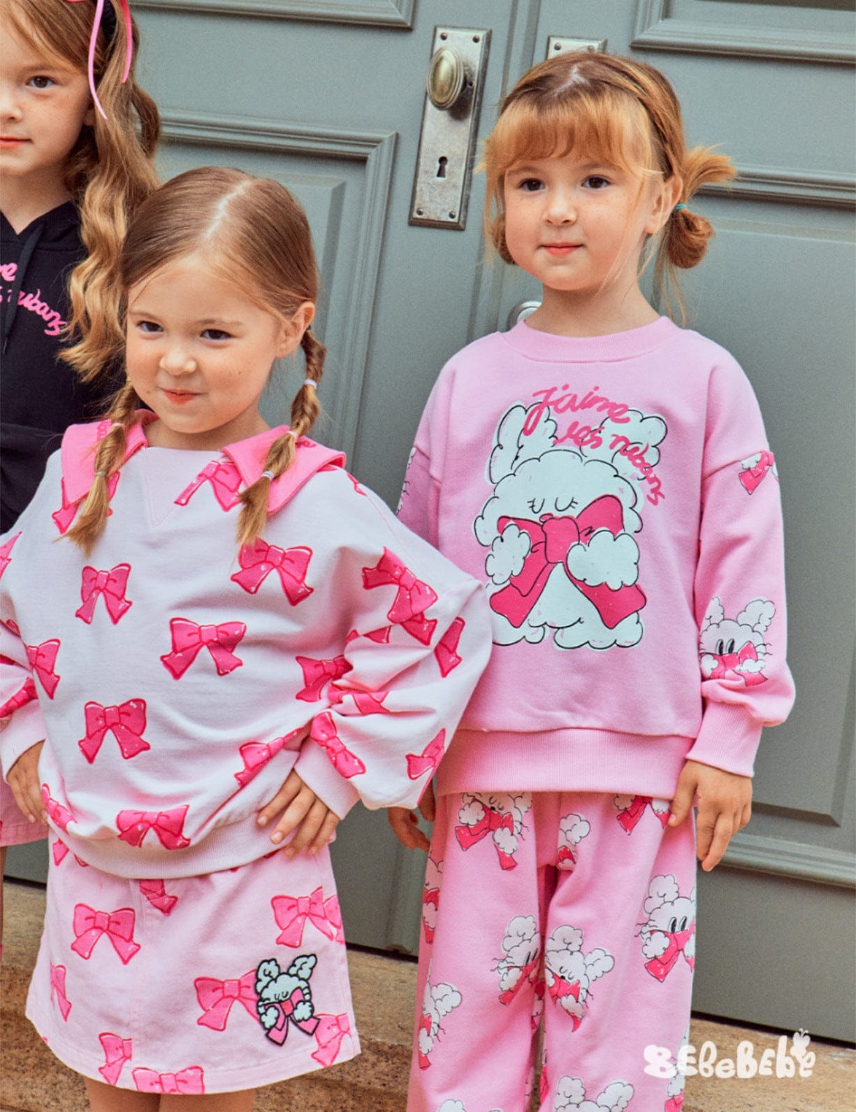 長袖セットアップ リボン柄ビッグカラー長袖スウェット/フリル付きミニスカートセットアップ 2点セット【mh0010980】