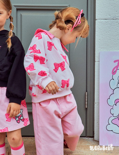 長袖セットアップ リボン柄ビッグカラー長袖スウェット/フリル付きミニスカートセットアップ 2点セット【mh0010980】