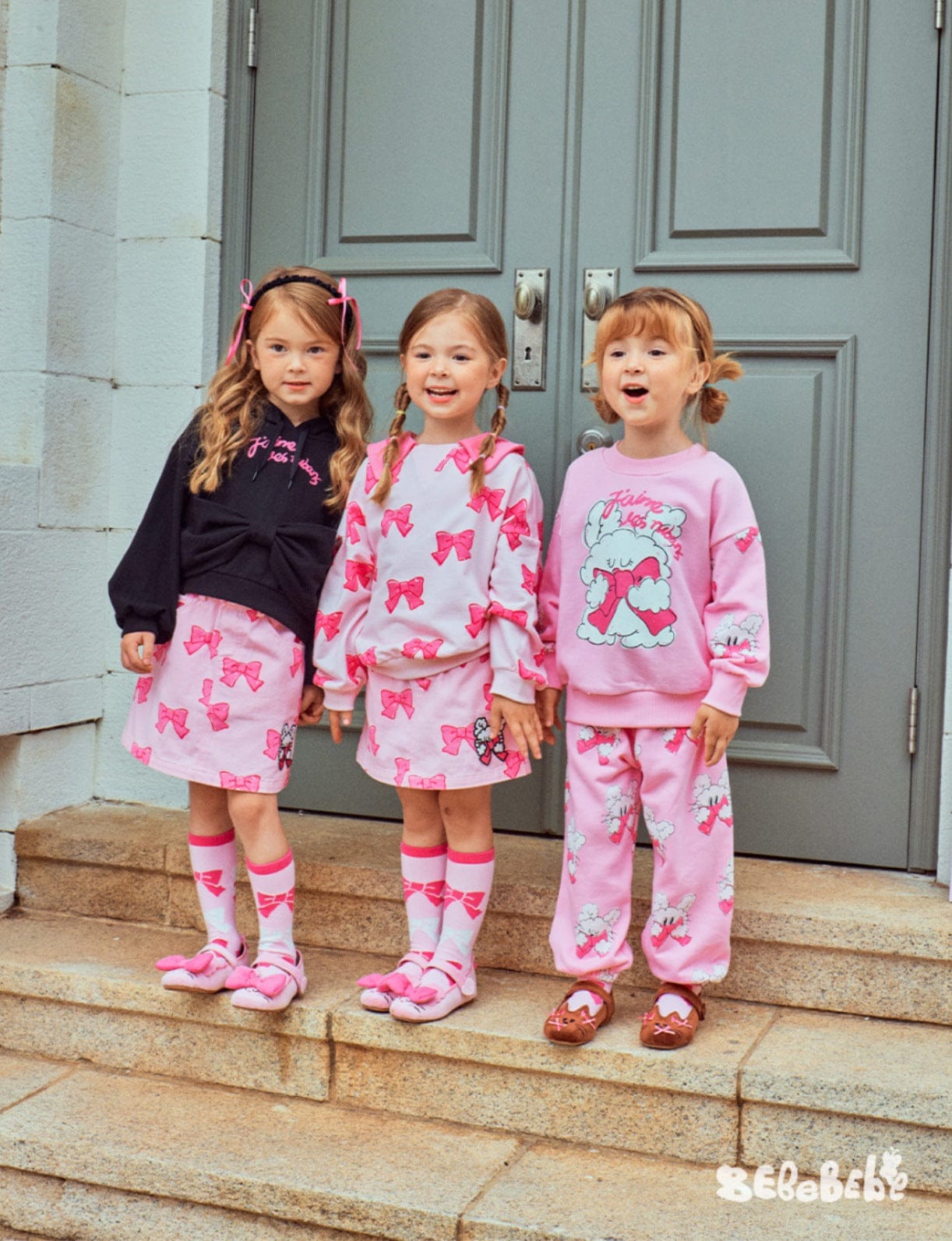 長袖セットアップ リボン柄ビッグカラー長袖スウェット/フリル付きミニスカートセットアップ 2点セット【mh0010980】