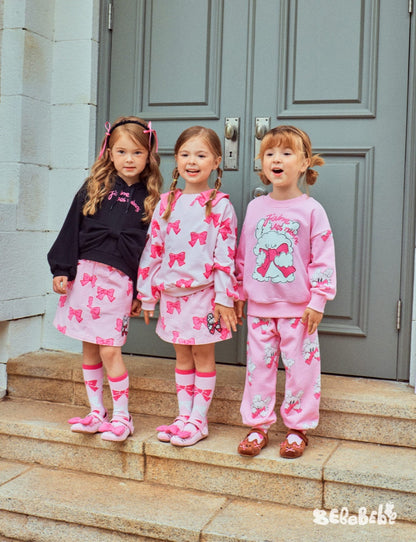 長袖セットアップ リボン柄ビッグカラー長袖スウェット/フリル付きミニスカートセットアップ 2点セット【mh0010980】