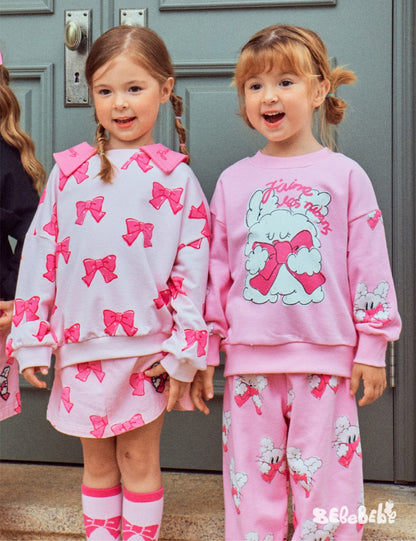 長袖セットアップ リボン柄ビッグカラー長袖スウェット/フリル付きミニスカートセットアップ 2点セット【mh0010980】