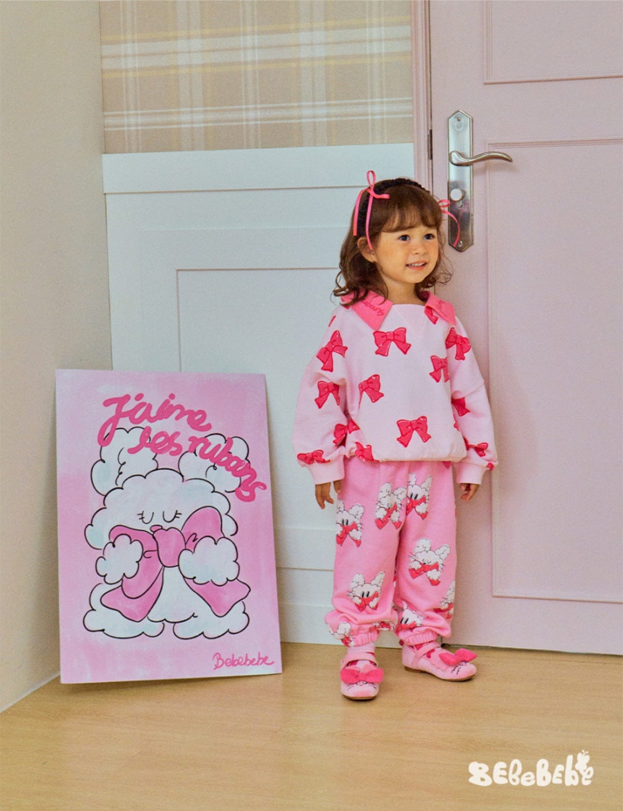 長袖セットアップ リボン柄ビッグカラー長袖スウェット/フリル付きミニスカートセットアップ 2点セット【mh0010980】