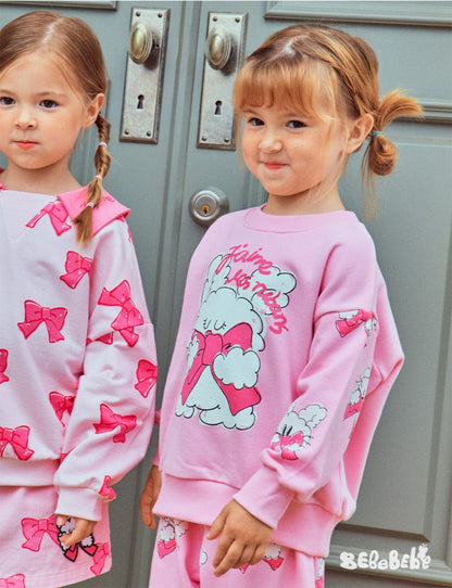 長袖セットアップ リボン柄ビッグカラー長袖スウェット/フリル付きミニスカートセットアップ 2点セット【mh0010980】