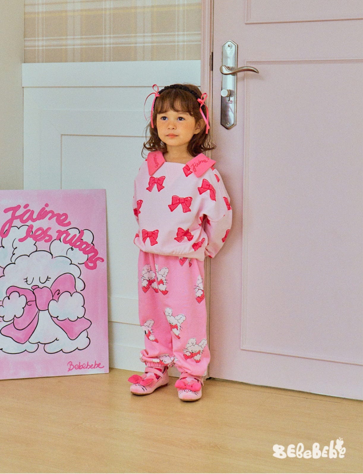 長袖セットアップ リボン柄ビッグカラー長袖スウェット/フリル付きミニスカートセットアップ 2点セット【mh0010980】