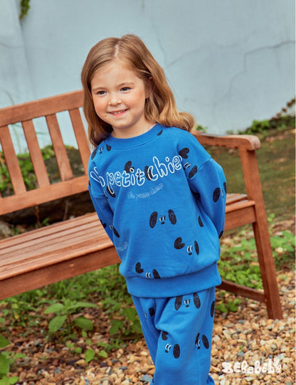 長袖セットアップ ドッグ柄スウェットシャツ+ジョガーパンツセットアップ 2点セット【mh0010985】