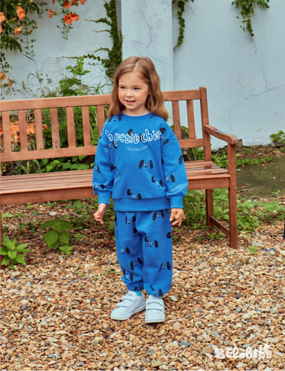 長袖セットアップ ドッグ柄スウェットシャツ+ジョガーパンツセットアップ 2点セット【mh0010985】