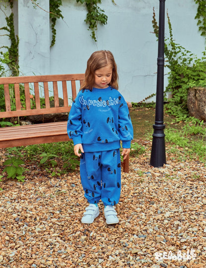 長袖セットアップ ドッグ柄スウェットシャツ+ジョガーパンツセットアップ 2点セット【mh0010985】