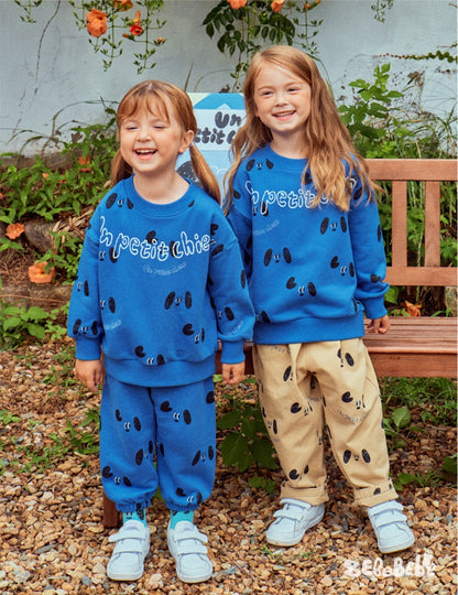 長袖セットアップ ドッグ柄スウェットシャツ+ジョガーパンツセットアップ 2点セット【mh0010985】