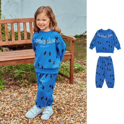 長袖セットアップ ドッグ柄スウェットシャツ+ジョガーパンツセットアップ 2点セット【mh0010985】