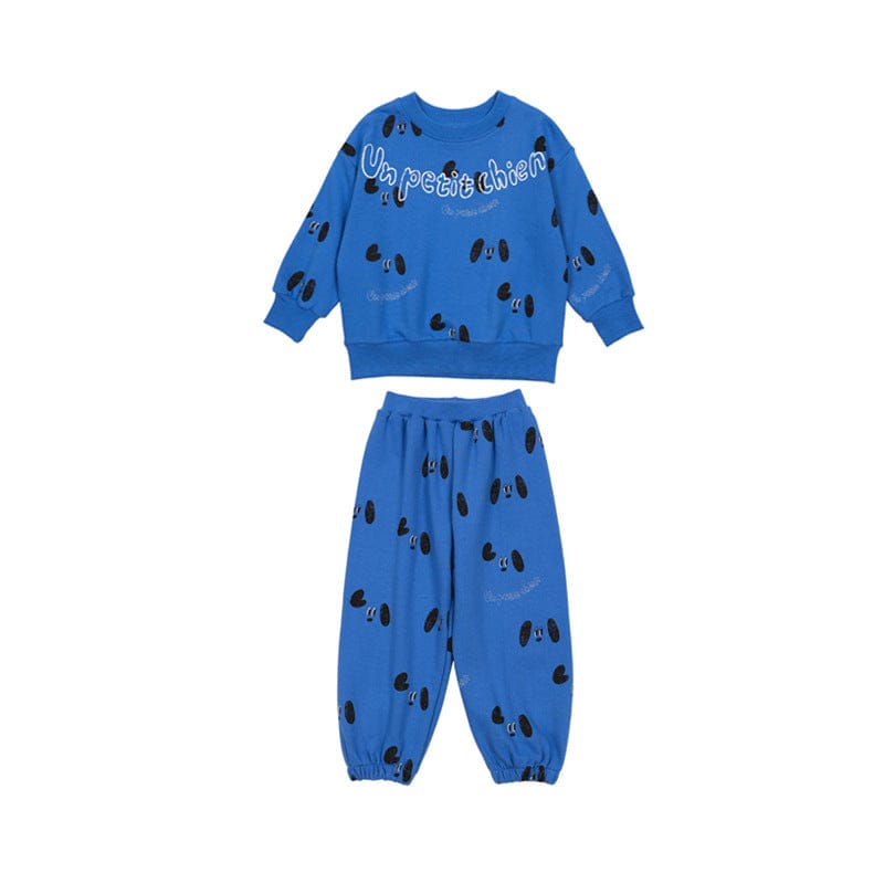 長袖セットアップ Blue / 90cm ドッグ柄スウェットシャツ+ジョガーパンツセットアップ 2点セット【mh0010985】