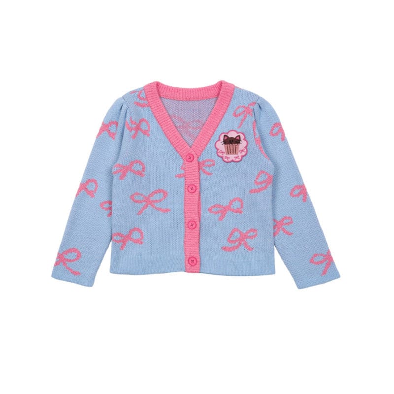 カーディガン・パーカー Cardigan / 90cm ニットリボン柄カーディガン/フリルティアードスカート【mh0010976】