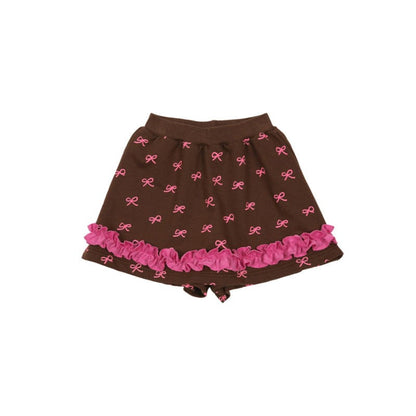 長袖セットアップ Coffee kitten bow culottes / 90cm ねこ柄ジップアップパーカー/フリルスウェットシャツ/フリルキュロットスカート/スカート付きパンツ【mh0010983】