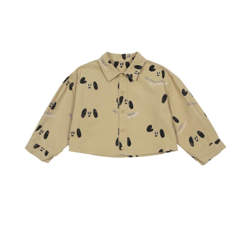 長袖セットアップ Khaki cartoon dog short coat / 90cm ドッグ柄ジャケット/犬プリントスウェット/いぬ柄パンツ【mh0010984】