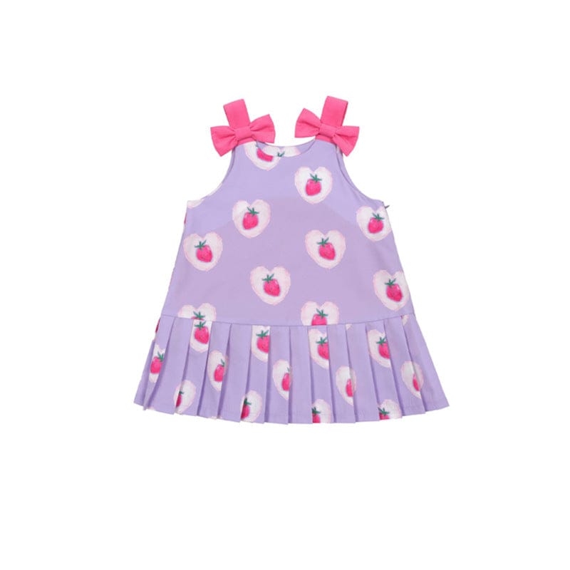 ノースリーブワンピース Light purple sleeveless vest pleated dress / 90cm いちごプリント長袖トップス/フリルレギンス/フリルワンピース/ノースリーブプリーツワンピース【mh0010988】