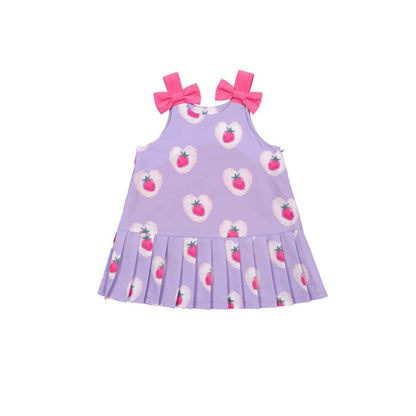 ノースリーブワンピース Light purple sleeveless vest pleated dress / 90cm いちごプリント長袖トップス/フリルレギンス/フリルワンピース/ノースリーブプリーツワンピース【mh0010988】