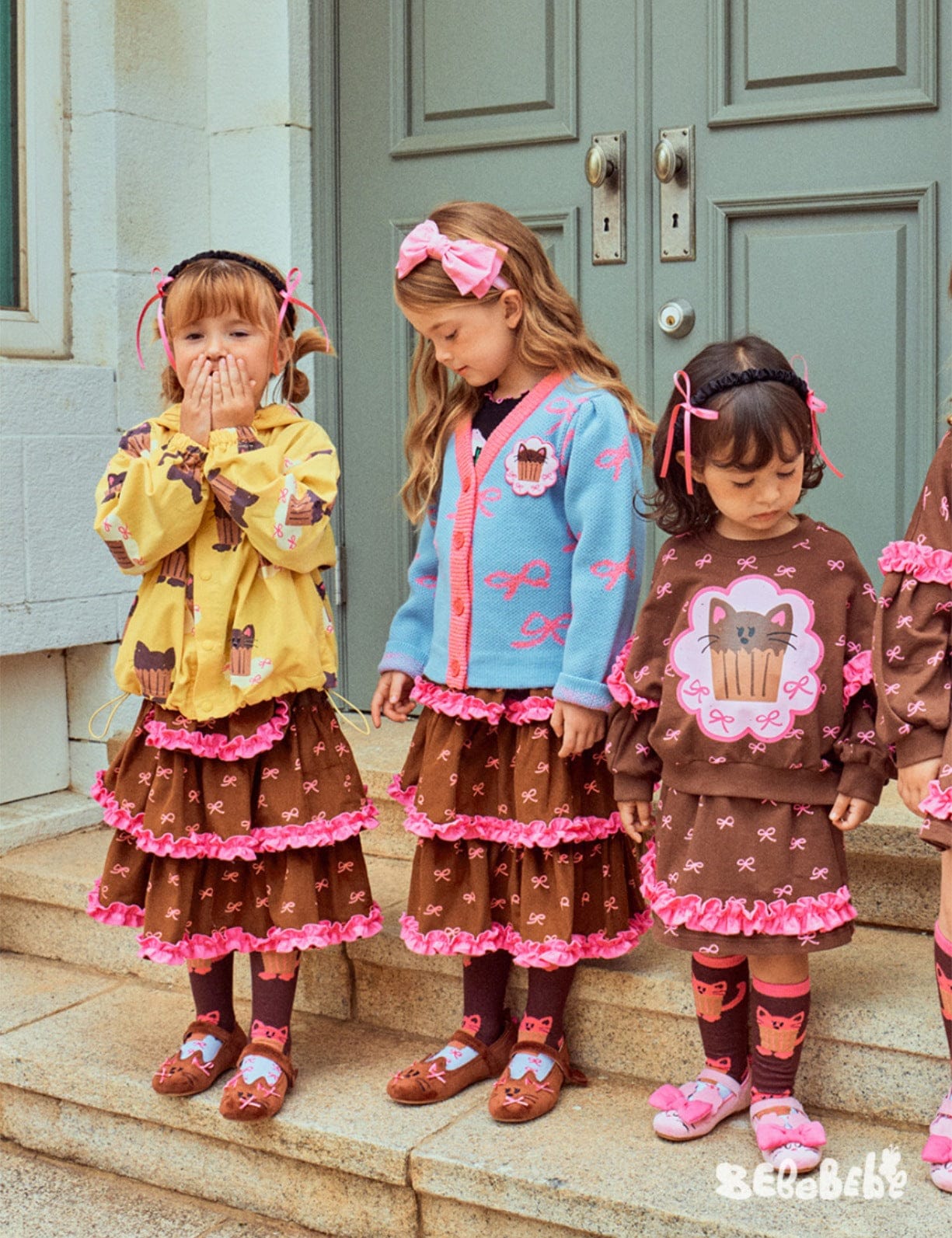 カーディガン・パーカー ニットリボン柄カーディガン/フリルティアードスカート【mh0010976】