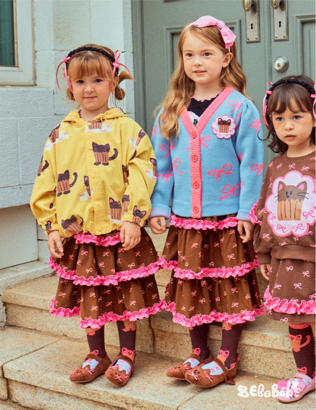 カーディガン・パーカー ニットリボン柄カーディガン/フリルティアードスカート【mh0010976】