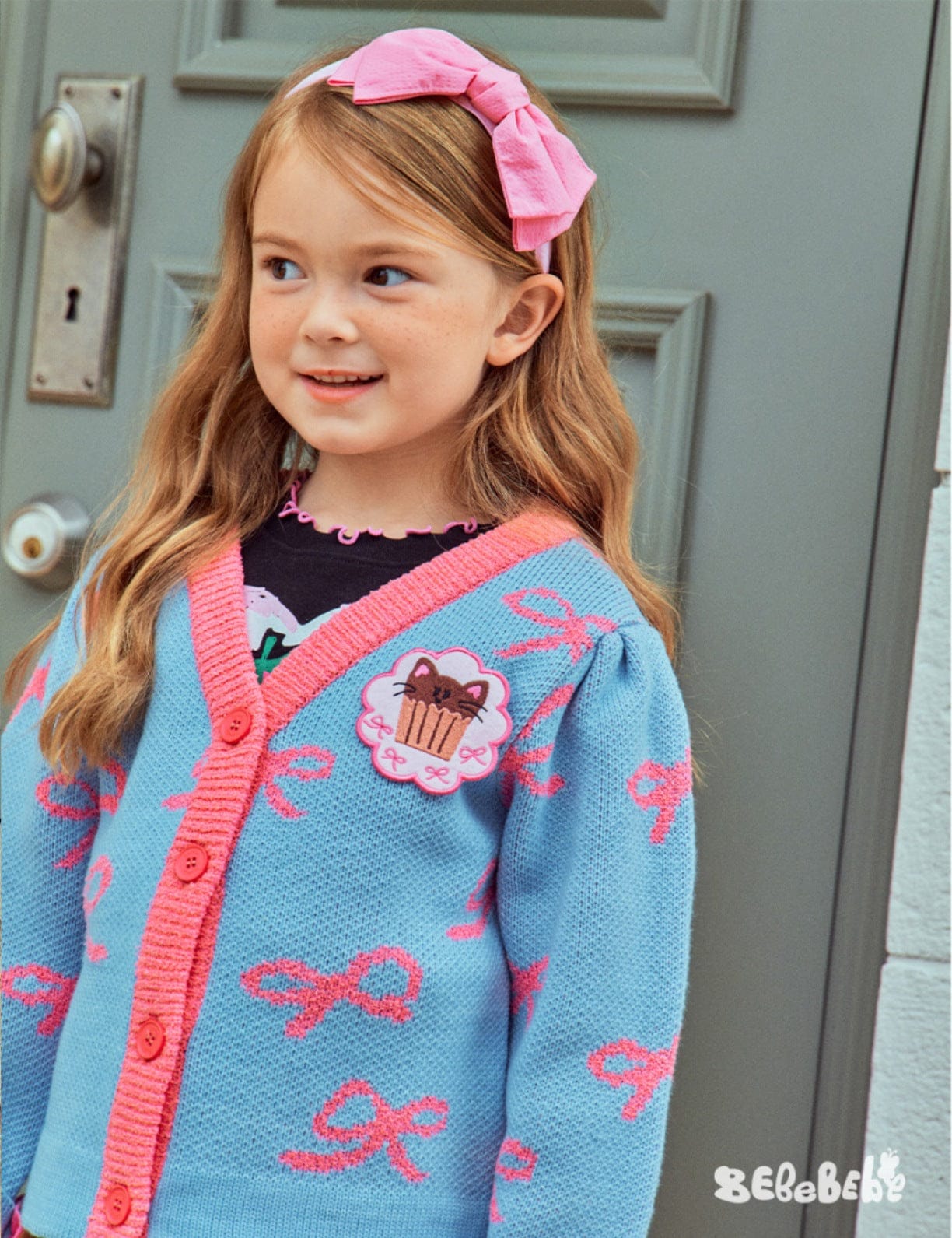 カーディガン・パーカー ニットリボン柄カーディガン/フリルティアードスカート【mh0010976】