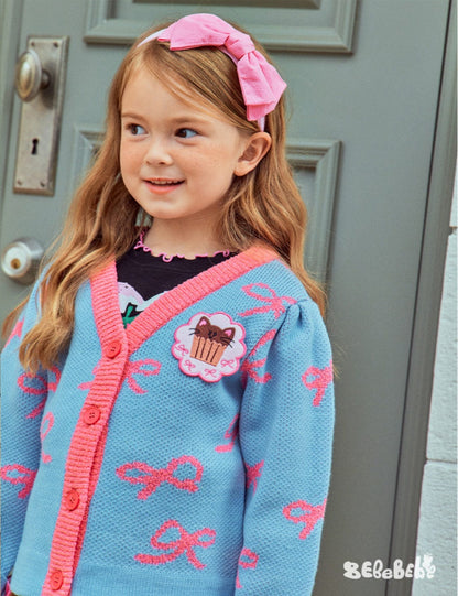 カーディガン・パーカー ニットリボン柄カーディガン/フリルティアードスカート【mh0010976】