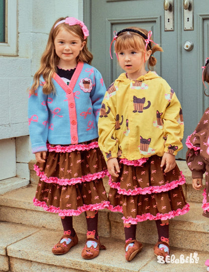 カーディガン・パーカー ニットリボン柄カーディガン/フリルティアードスカート【mh0010976】