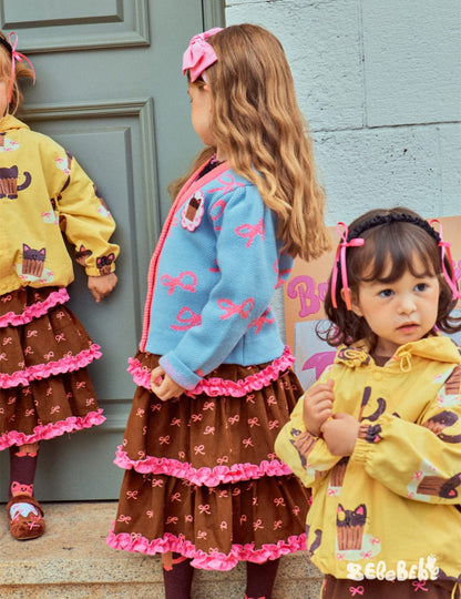 カーディガン・パーカー ニットリボン柄カーディガン/フリルティアードスカート【mh0010976】